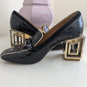 Tory Burch Jessa 75 Metal Heel Loafer Pump Black patent Leather pumps